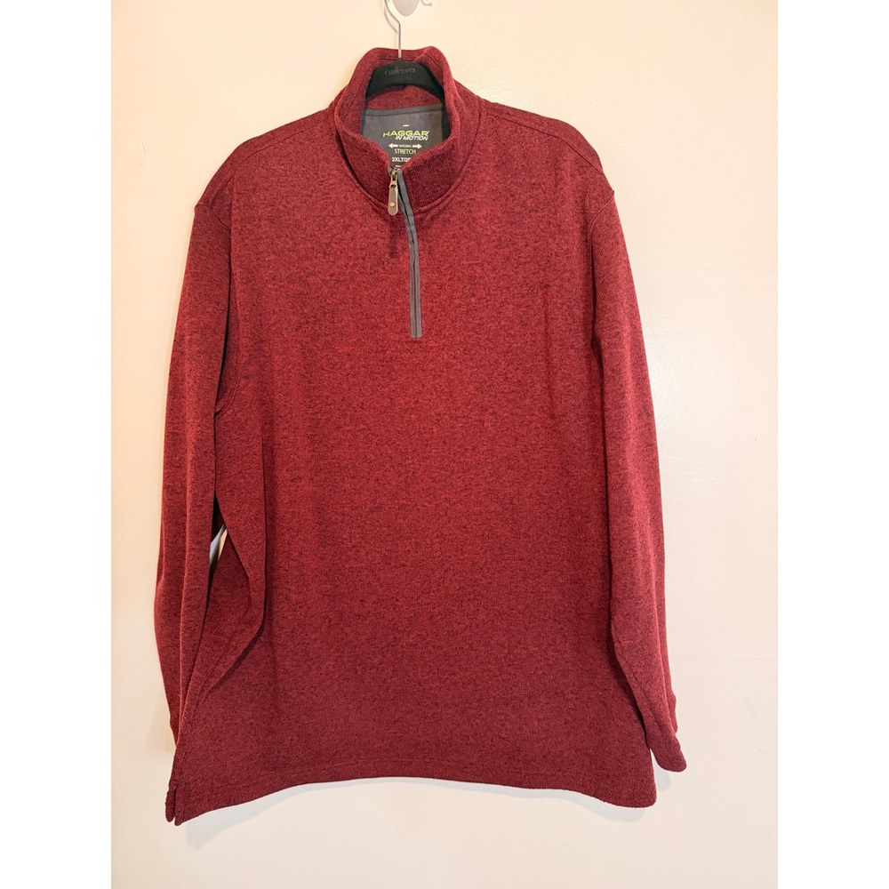 Haggar Men's 2XLT Big & Tall Burgundy Quarter Zip Sweater Fleece Pullover - Picture 2 of 10